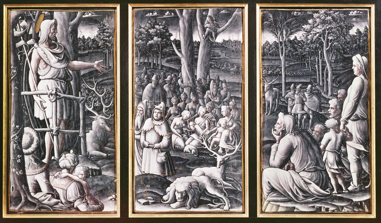 Limoges triptych sv. Jana Křtitele kázání v divočině, 16. století od Unbekannt Unbekannt