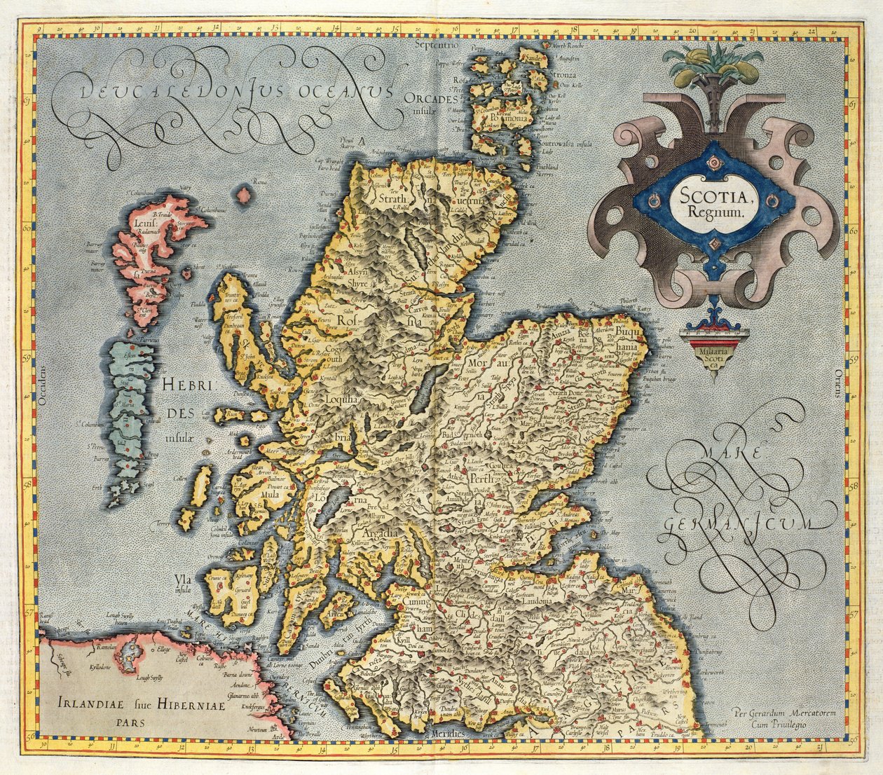 Mapa Skotského království, Scotia Regnum ze 17. století (ovlivněno Mercators Atlasem) od Unbekannt Unbekannt