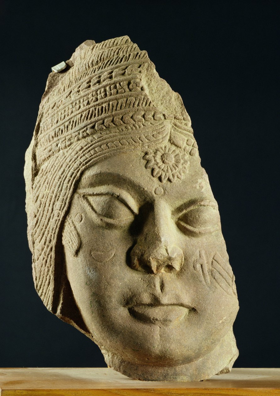 Červená pískovcová hlava Yakshi, Bharhut, 2. století před naším letopočtem od Unbekannt Unbekannt