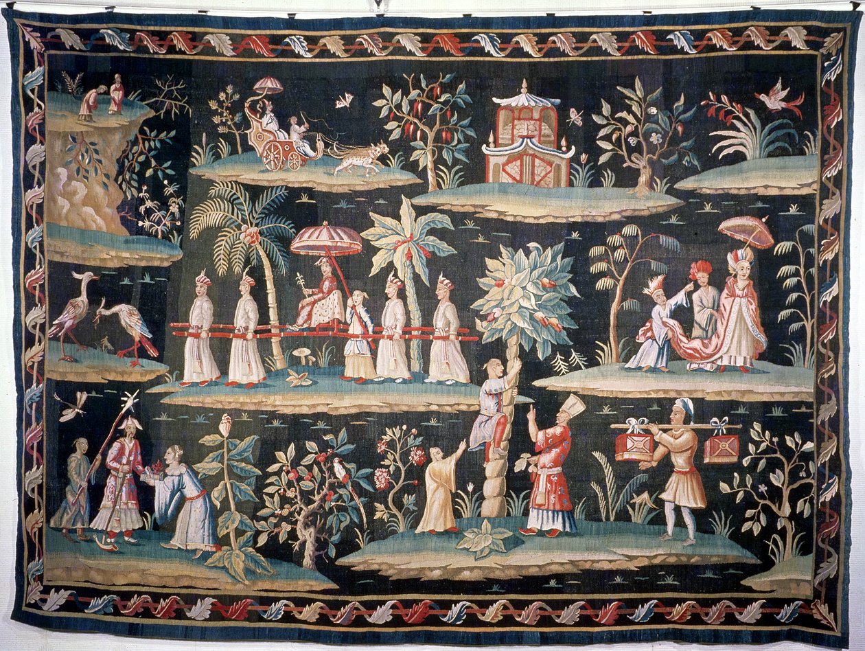 Tapiserie ve stylu Chinoiserie Johna van der Banka, Soho Tapestry Works, začátek 18. století od Unbekannt Unbekannt