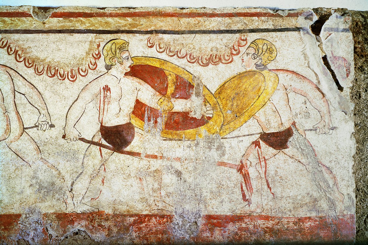 Bitva gladiátorů, detail souboje, cca 3. století před naším letopočtem od Unbekannt Unbekannt