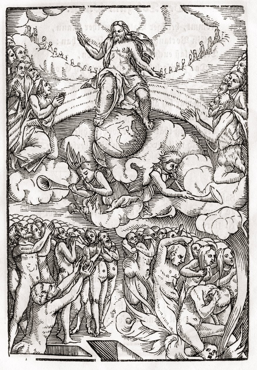 Poslední soud podle dřevorytu Hanse Holbeina (149798-1543) mladšího z „Der Todten Tanz“, vydaného v Basileji, 1843 od Unbekannt Unbekannt