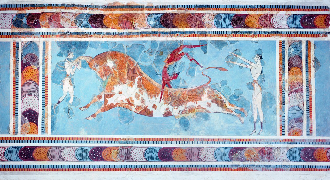 Toreadorská freska, palác Knossos, Kréta, cca 1500 př.nl od Unbekannt Unbekannt