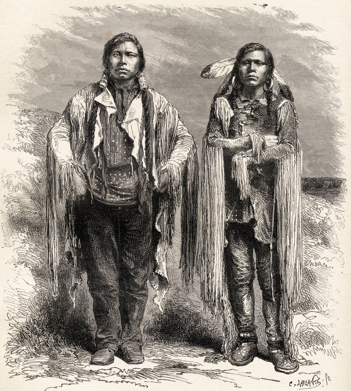 Dva indiáni kmene Ute, ilustrace z knihy "Svět v rukou", vyryl Charles Laplante (zemř. 1903), vydáno 1878 od Unbekannt Unbekannt