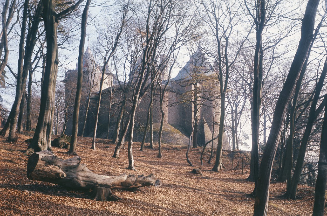 Pohled na hrad Coch, Jižní Wales, z lesa od Unbekannt Unbekannt