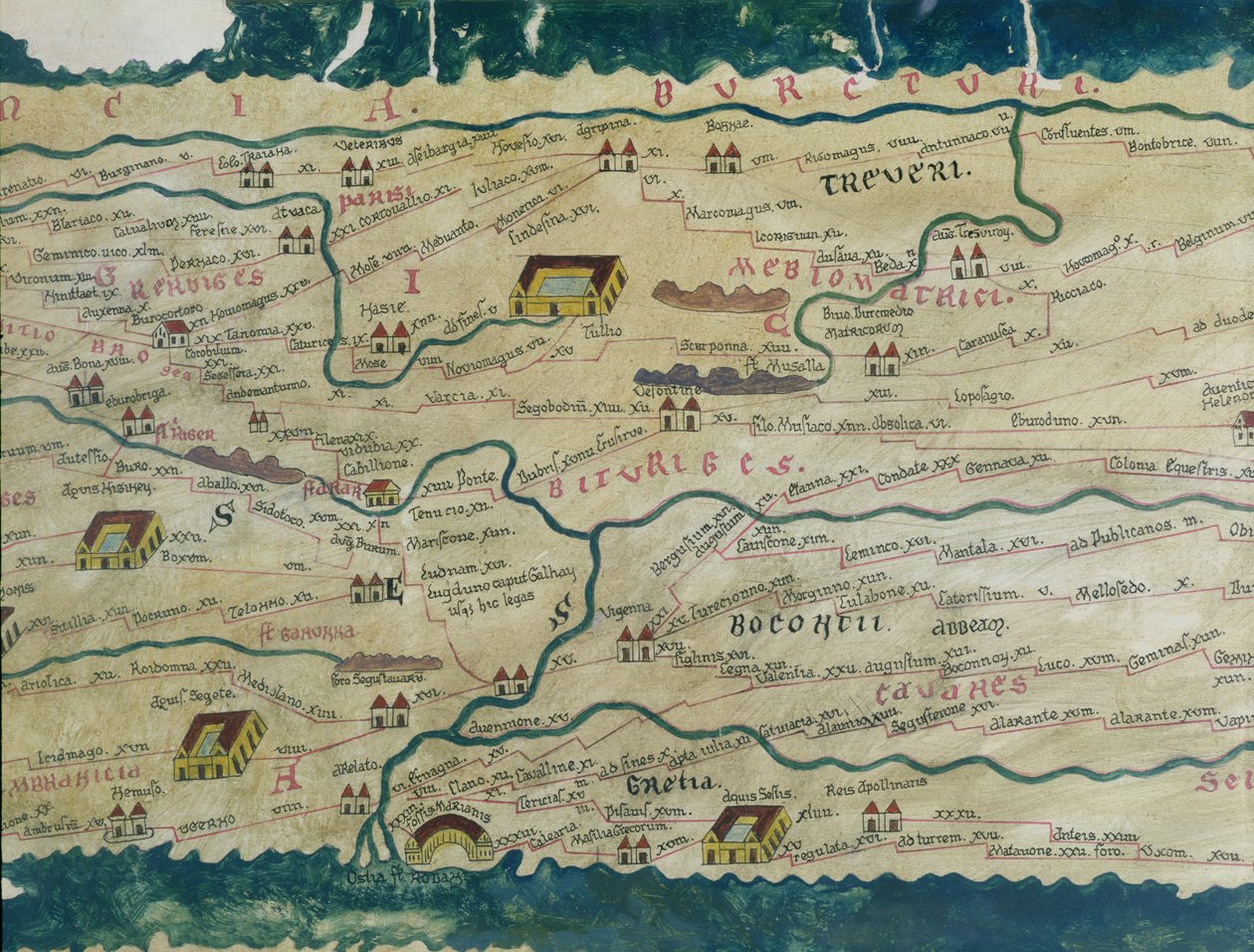 Detail římské Galie z kopie mapy Peutinger od Unbekannt Unbekannt
