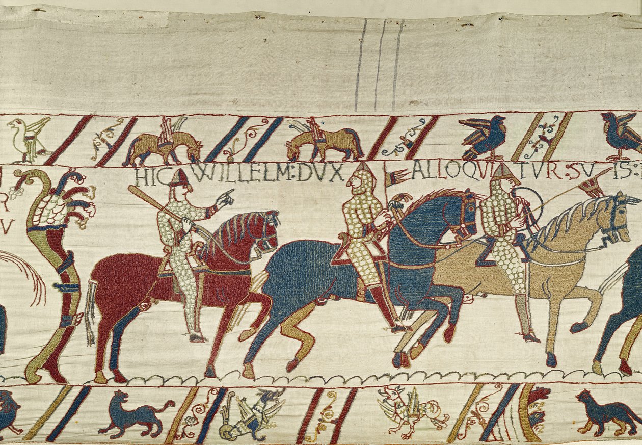 Vévoda William nabádá své vojáky, aby se připravily na bitvu proti anglické armádě, Bayeux Tapestry od Unbekannt Unbekannt