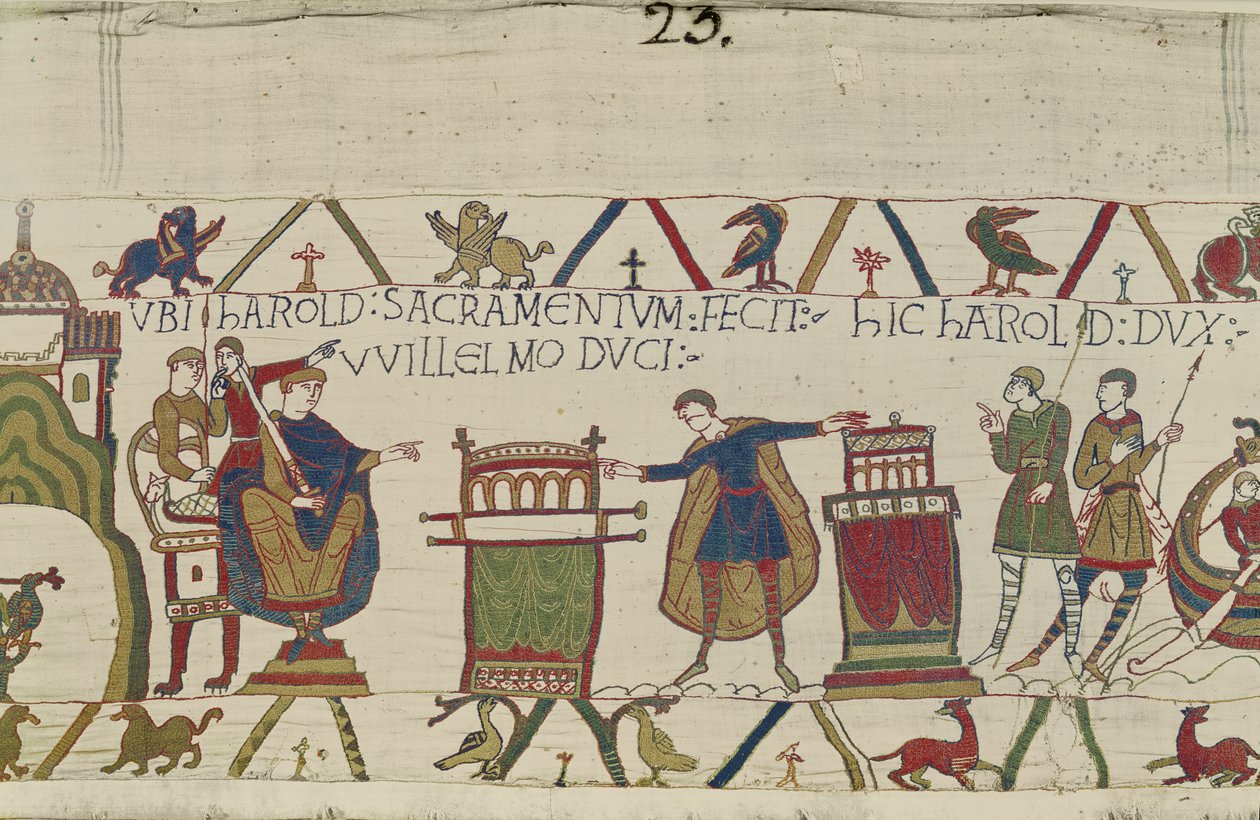 Harold přísahá Williamovi posvátnou přísahu v Bayeux, Bayeux Tapestry od Unbekannt Unbekannt