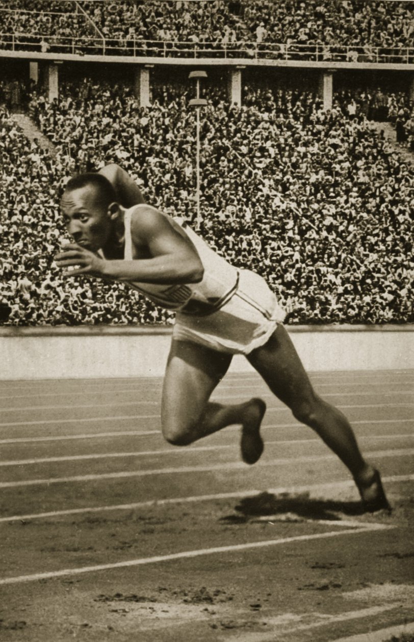 Jesse Owens na startu závodu na 200 m na olympijských hrách v Berlíně v roce 1936 od Unbekannt Unbekannt