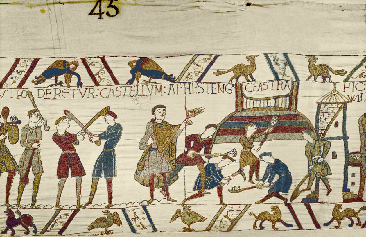 Normané staví opevnění v Hastings, Bayeux Tapestry od Unbekannt Unbekannt