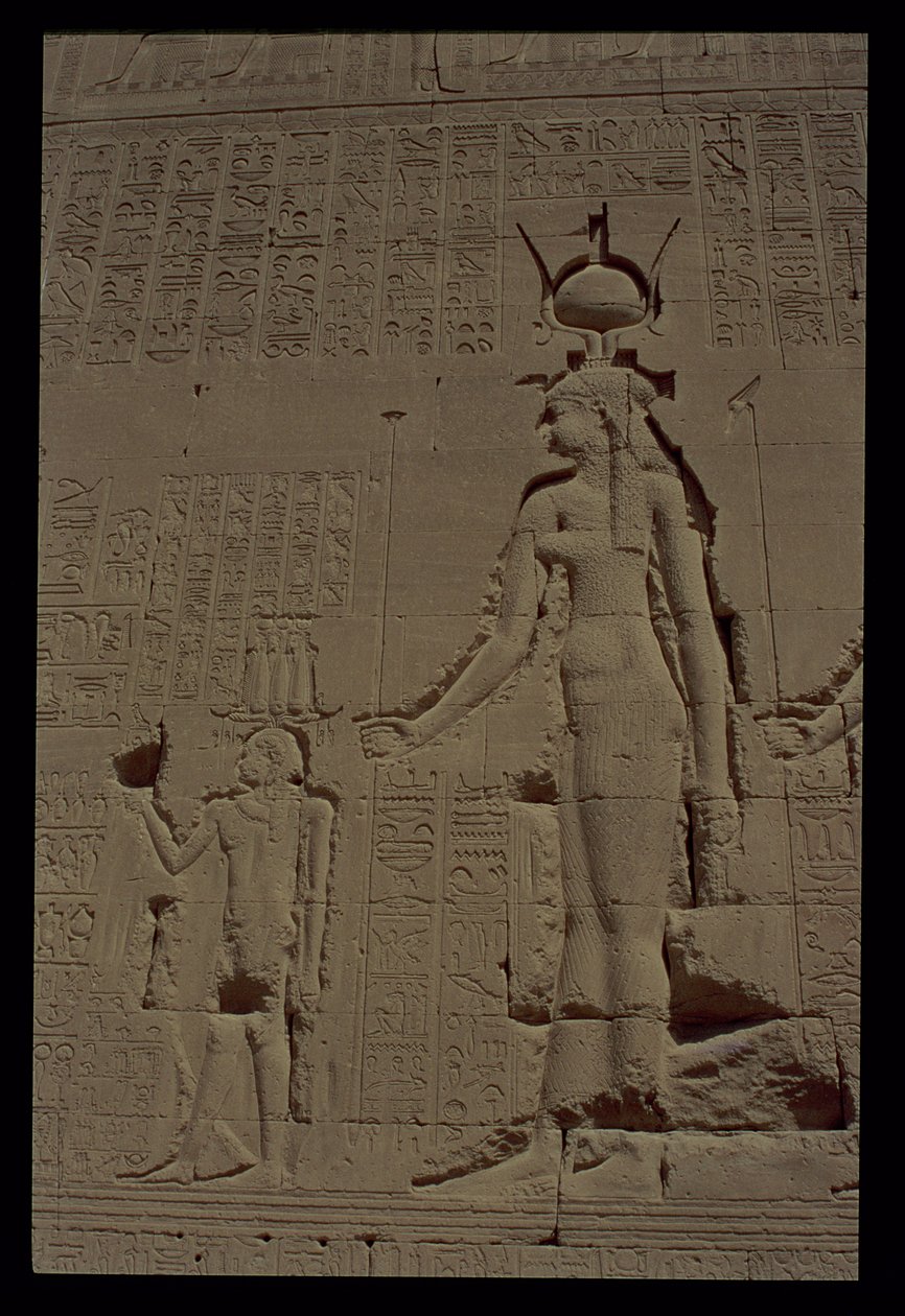 Reliéf zobrazující Hathor a jejího syna Ihyho ze zadní stěny chrámu, kolem 125 př. n. l. – 60 n. l. od Unbekannt Unbekannt