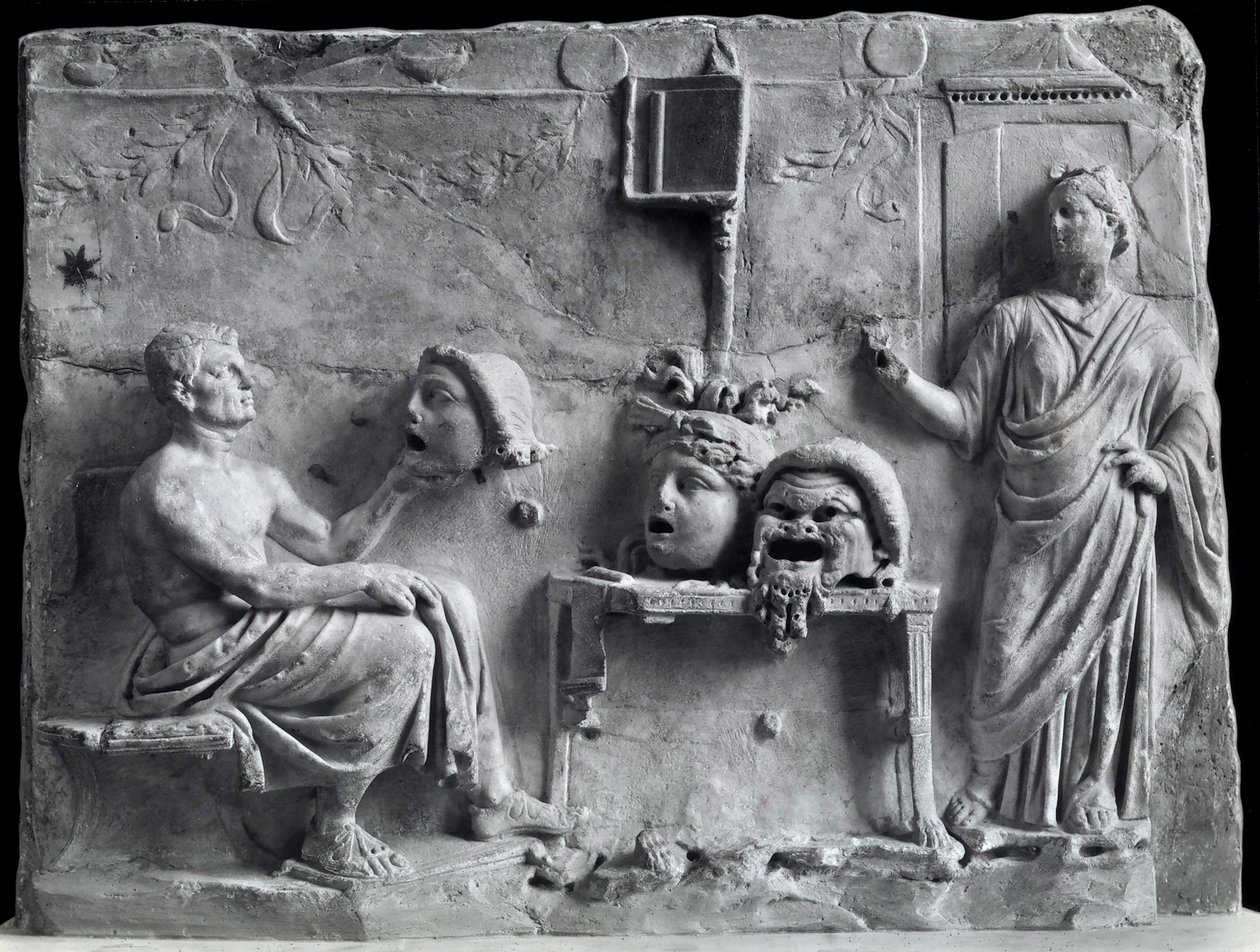 					Relief depicting Menander with theatrical masks, copy of a Greek original od Unbekannt Unbekannt