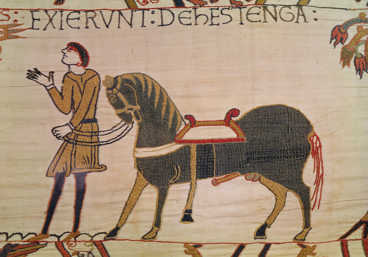 Ženich přináší Williamovi jeho nabíječku, Bayeux Tapestry od Unbekannt Unbekannt