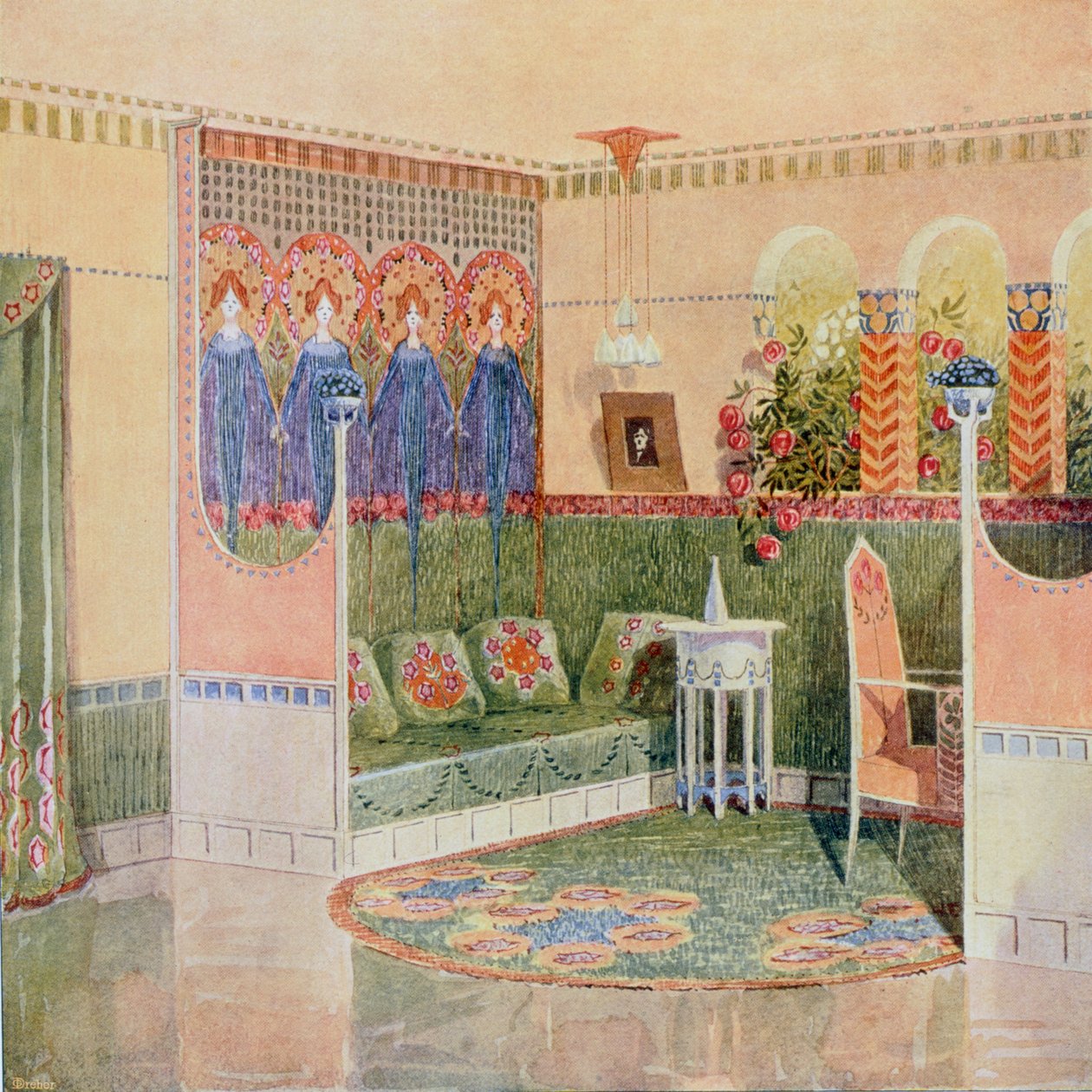 Boudoir, z vily v Helsinkách navržené architektonickou praxí Gesellius, Lindgren & Saarinen, z "Documents d"Art Moderne", 1903 od Unbekannt Unbekannt