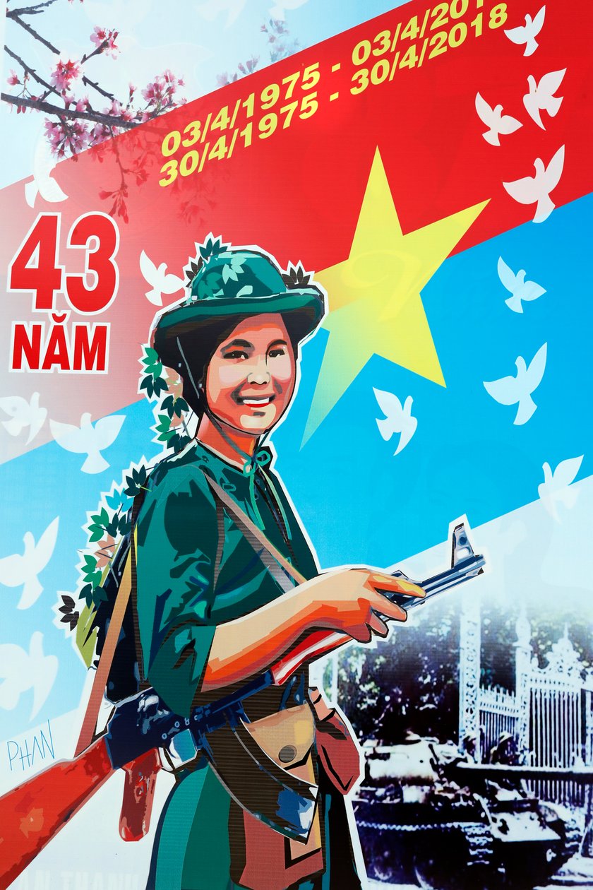 Komunistický vládní propagandistický plakát na ulici, Dalat, Vietnam od Unbekannt Unbekannt
