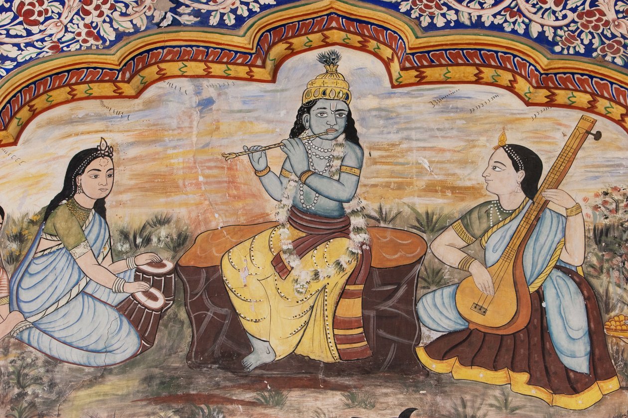 Detail obrazů podél nádvoří Nawalgarh Podar Haveli Museum, Nawalgarh, Rajasthan, Indie od Unbekannt Unbekannt