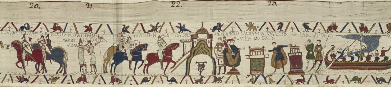 Vévoda William přijímá klíče od Dinanu a dává zbraně Haroldovi, který přísahá věrnost Williamovi v Bayeux, Bayeux Tapestry od Unbekannt Unbekannt