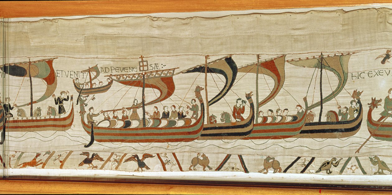 Vévoda William a normanská invazní flotila překročí kanál Bayeux Tapestry od Unbekannt Unbekannt