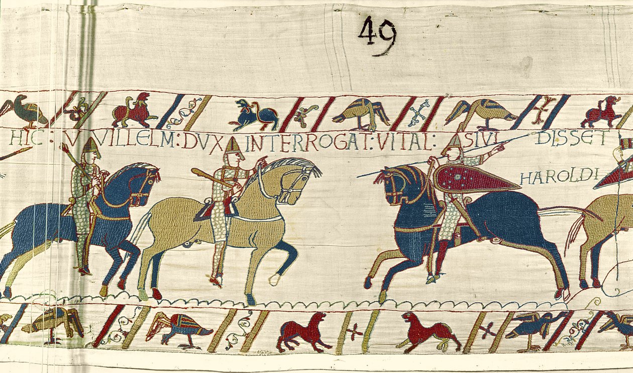 Vévoda William se ptá Vitala, jestli viděl Haroldovu armádu, Bayeux Tapestry od Unbekannt Unbekannt