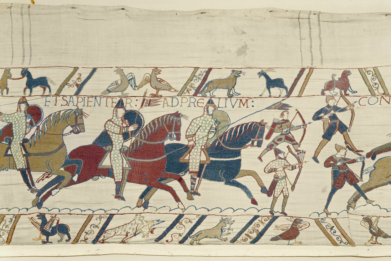 Vévoda William nabádá své vojáky, aby se mužně a rozvážně připravily na bitvu proti anglické armádě, Bayeux Tapestry od Unbekannt Unbekannt