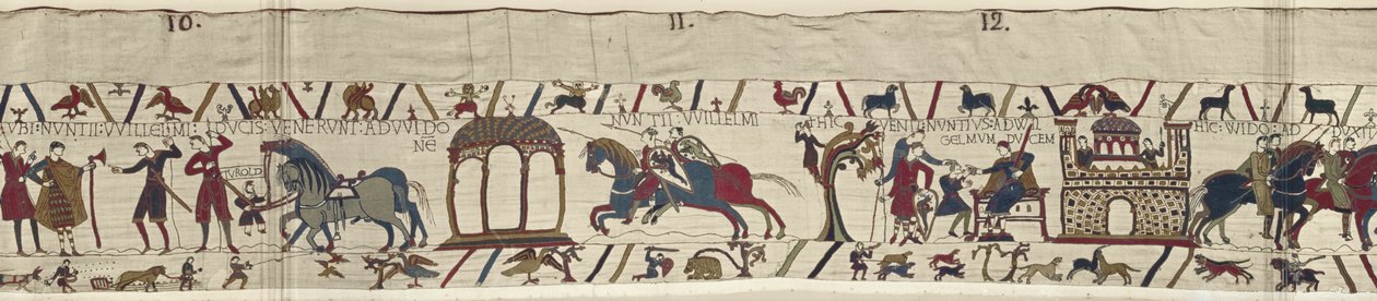 Vyslanci vévody Williama jsou posláni k hraběti Guyovi a vrací se se zprávou, Bayeux Tapestry od Unbekannt Unbekannt