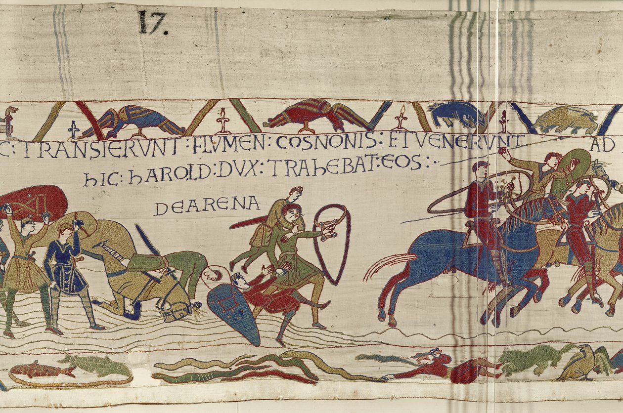 Harold Drags Norman Soldiers z Quicksand, Bayeux Tapestry od Unbekannt Unbekannt