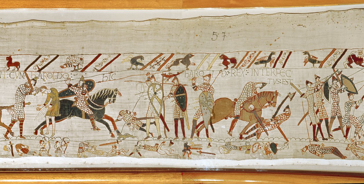 Mnozí padli v bitvě a král Harold je zabit, Bayeux Tapestry od Unbekannt Unbekannt