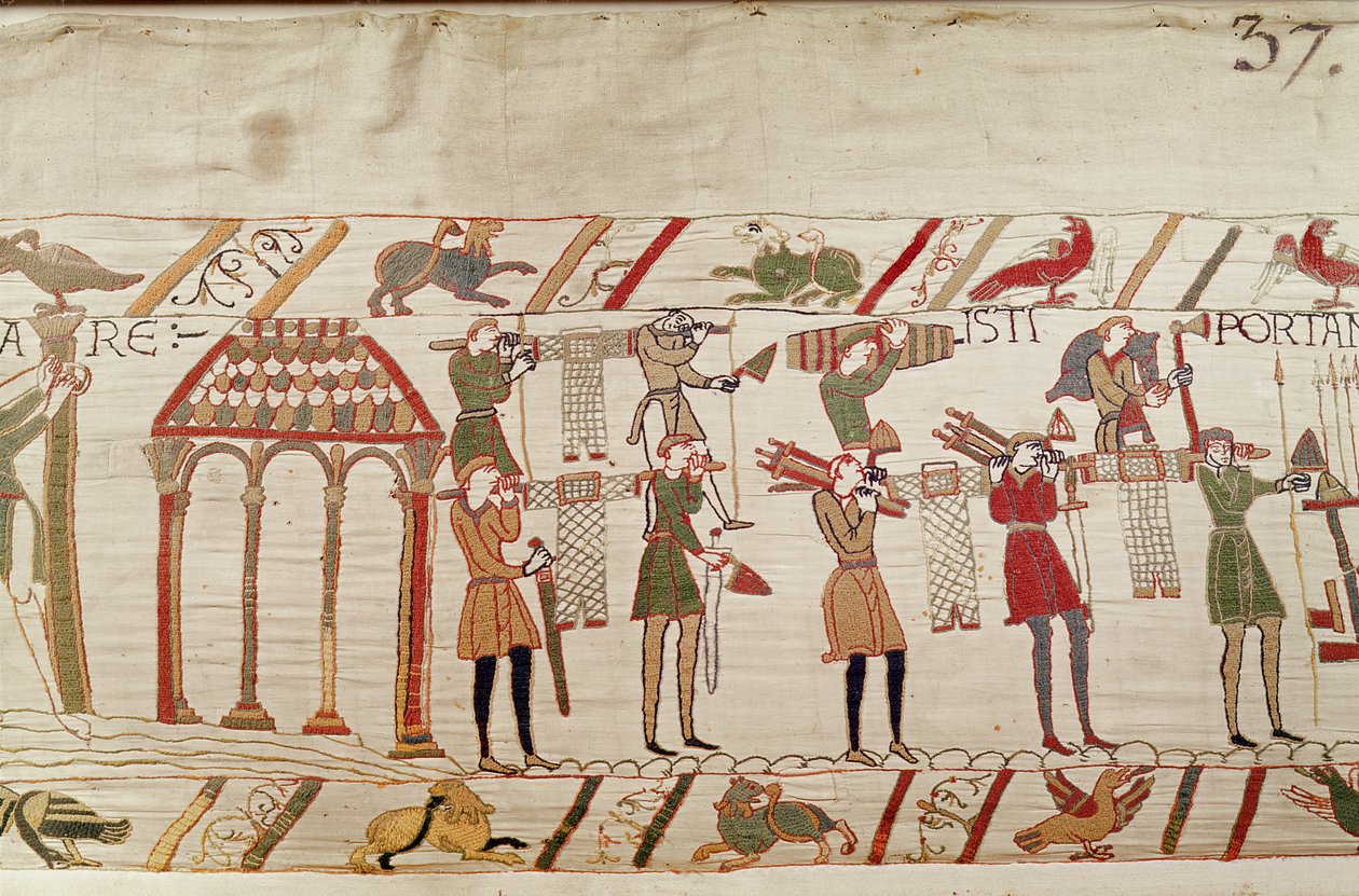 Normané nosí zbraně k lodím, Bayeux Tapestry od Unbekannt Unbekannt