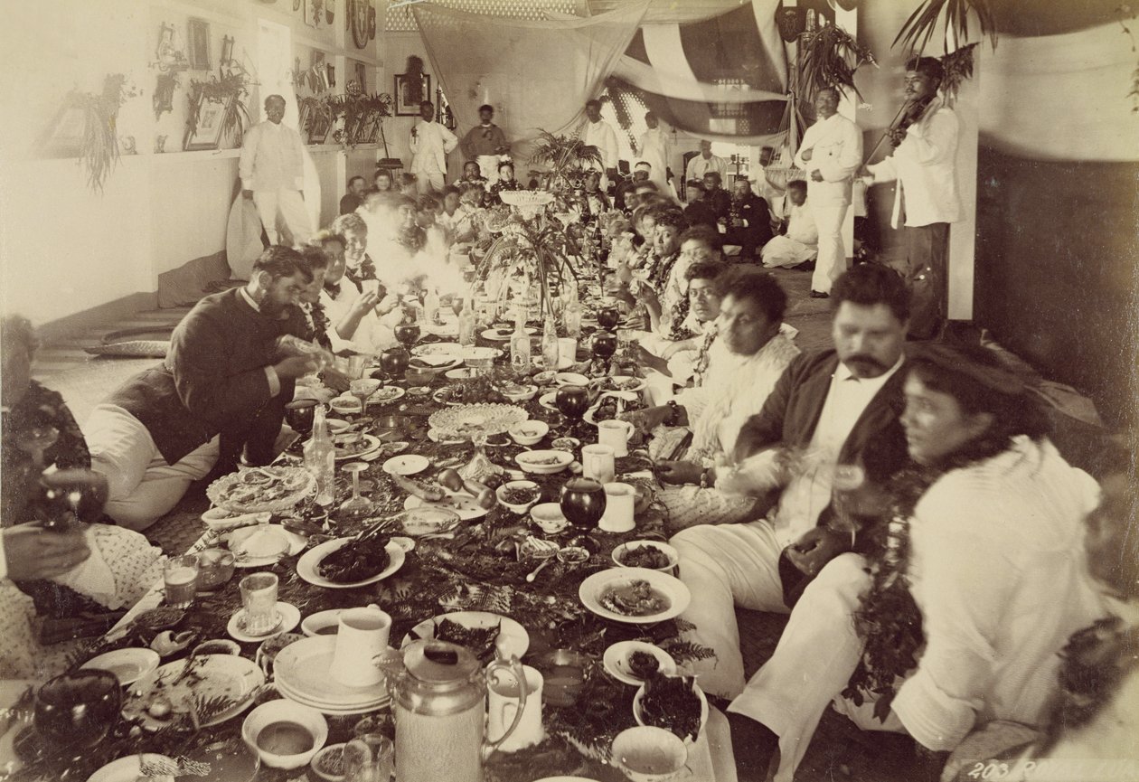 Královská hostina v domě lodí krále Kalakany, kolem roku 1875 od Unbekannt Unbekannt