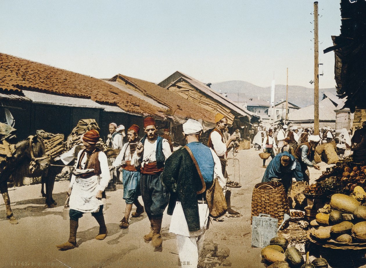 Staré tržiště, Sarajevo za Rakouska-Uherska, cca 1900-10 od Unbekannt Unbekannt