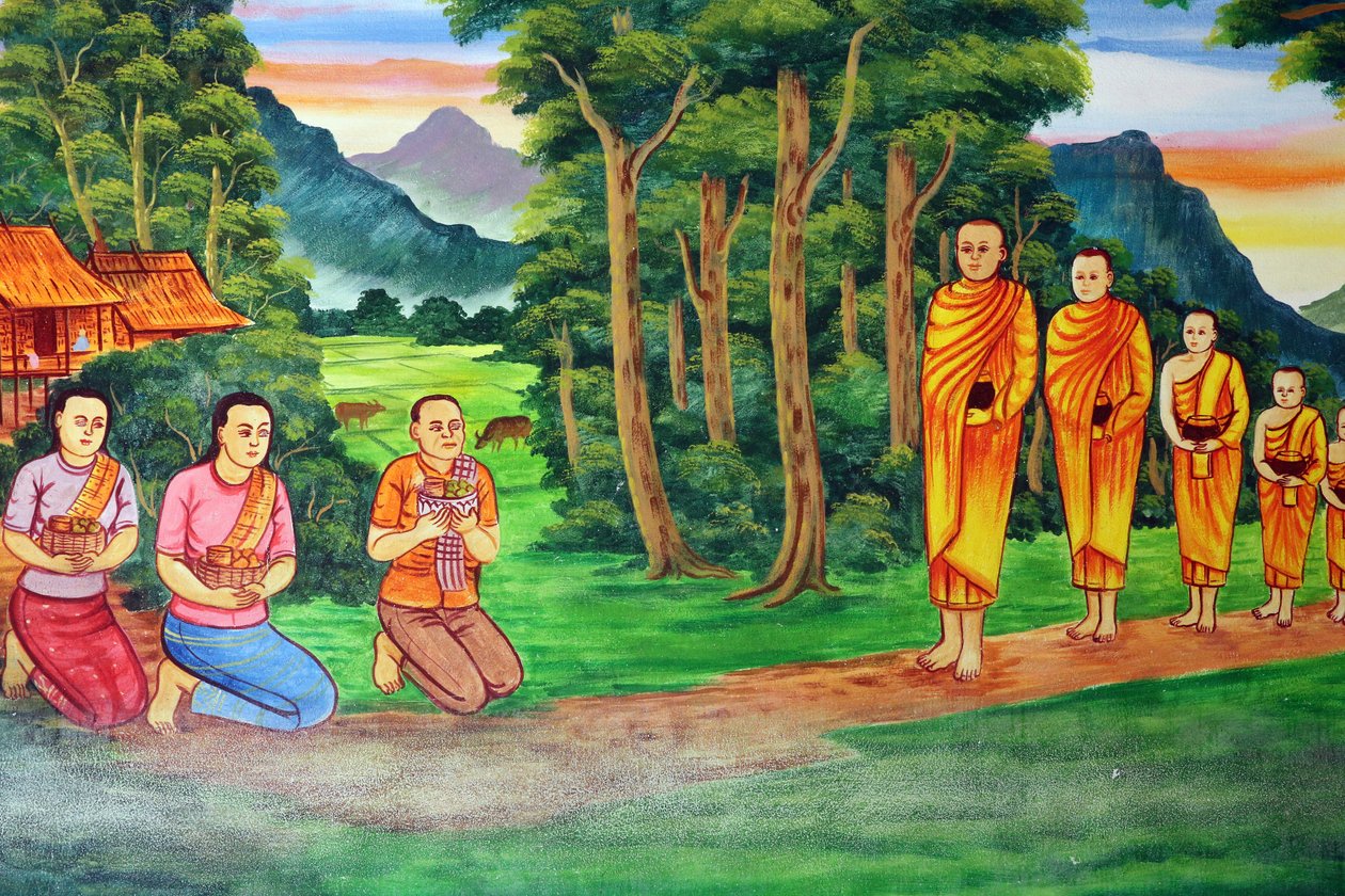 20151029, Vientiane, Laos: buddhistický chrám Wat Si Muang (Simuong). Obraz zobrazující životní příběh Buddhy Šákjamuniho od Unbekannt