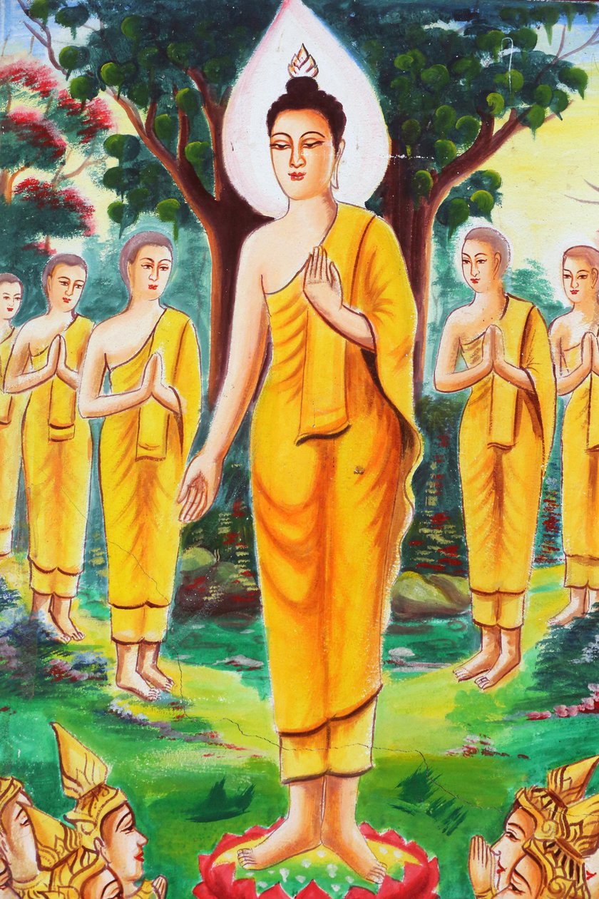 20151102, Vang Vieng, Laos: Obraz zobrazující životní příběh Buddhy Šákjamuniho. Buddha se věnoval vyučování a přitahoval stovky následovníků od Unbekannt
