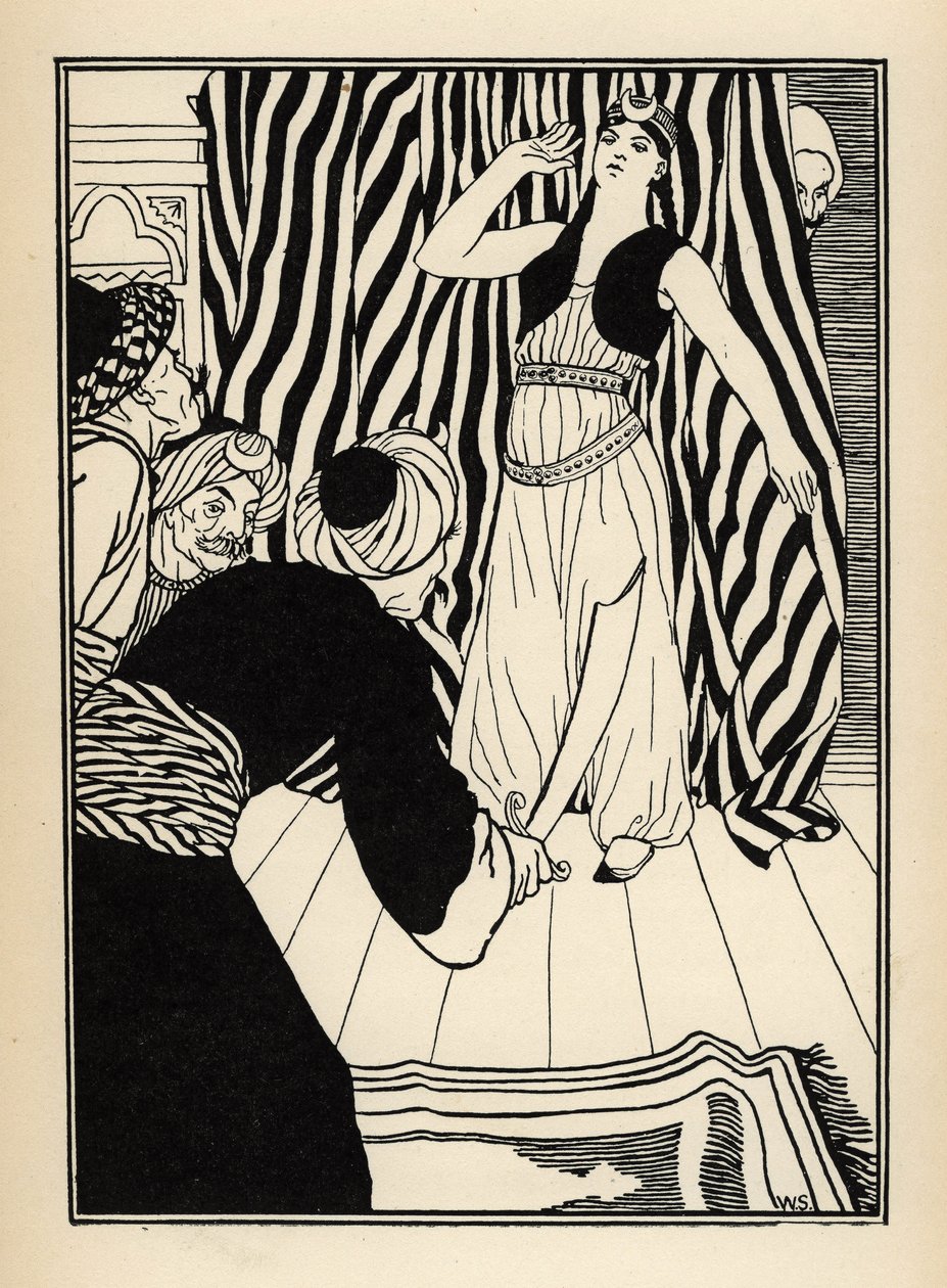 Sultán ukrývá barona de Munchausen. Ilustrace Williama Stranga (1859-1921) a JB Clarka z „Dobrodružství barona z Munchausenu (Munchhausen) od Rudolfa Ericha Raspeho (1736-1794) (1789) od Unbekannt