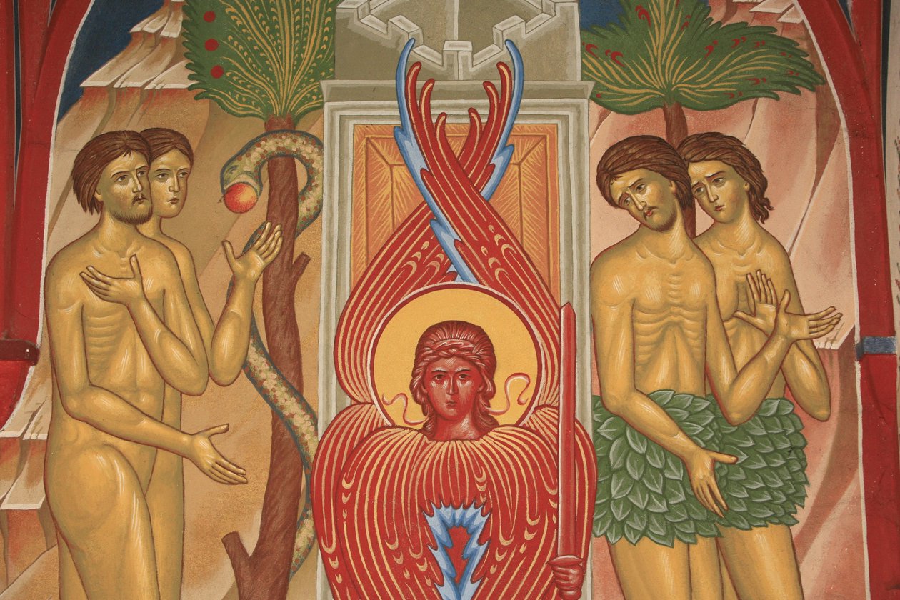 Adam a Eva. Ortodoxní kostel Saint-Antoine-le-Grand Saint-Laurent-en-Royans Francie od Unbekannt