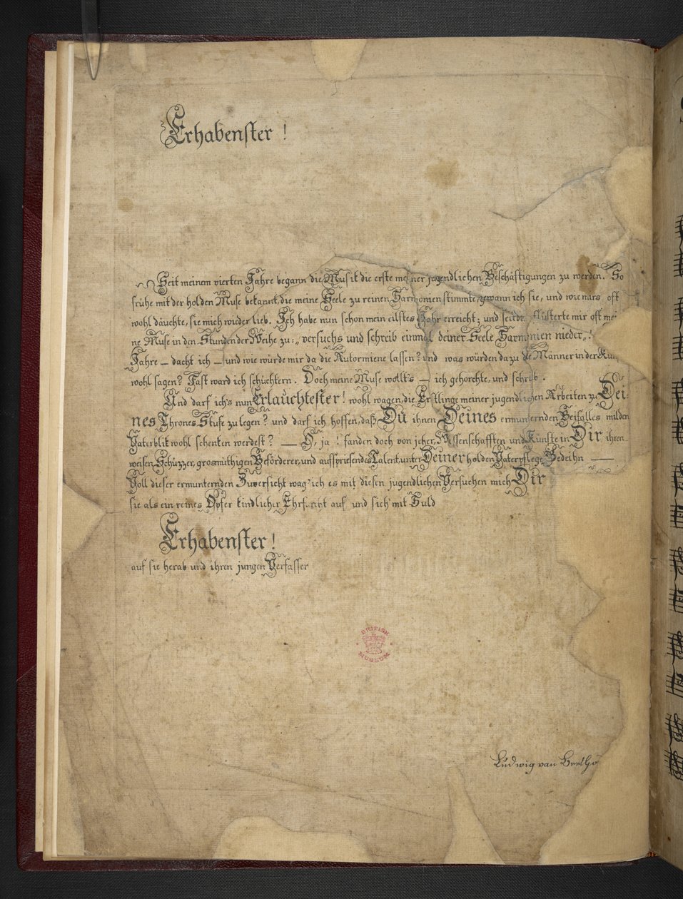 Přidejte MS 41631 f.1v Beethovenovu kopii jeho tří raných klavírních sonát Eb, F moll a D od Unbekannter Künstler