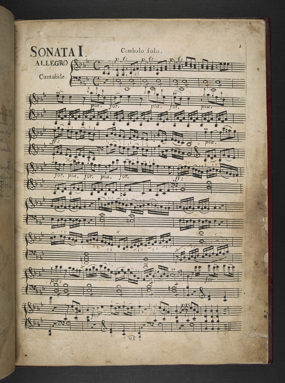 Přidejte MS 41631 f.2r Beethovenovu kopii jeho tří raných klavírních sonát Eb, F moll a D od Unbekannter Künstler