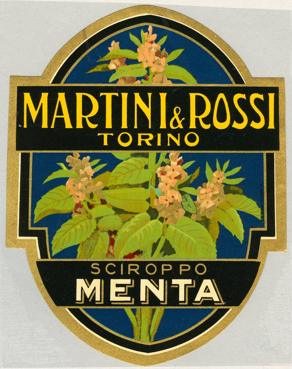 Reklamní etiketa na mátový sirup Martini e Rossi od Unbekannt