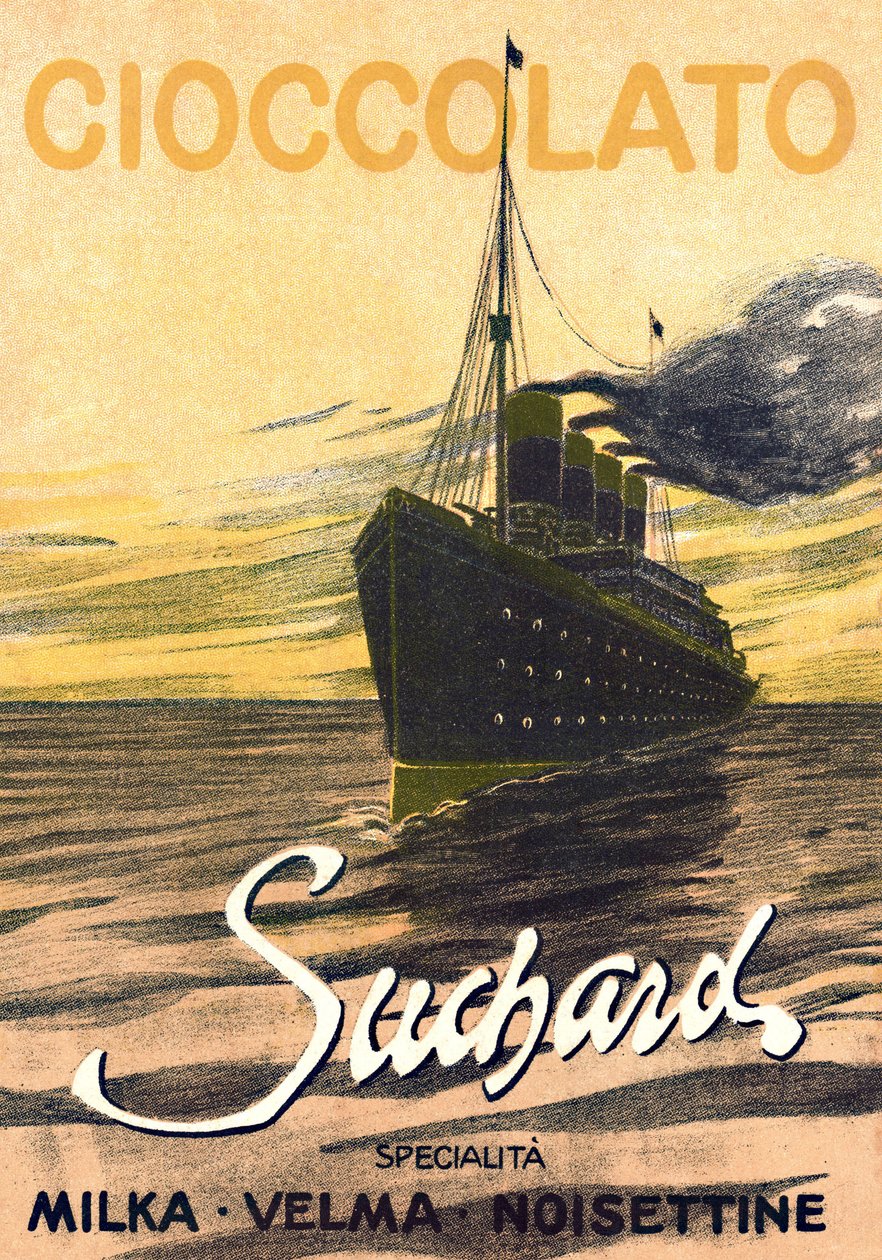 Reklama na čokoládu Milka de Suchard představující linkovou loď, začátek 20. století (plakát) od Unbekannter Künstler