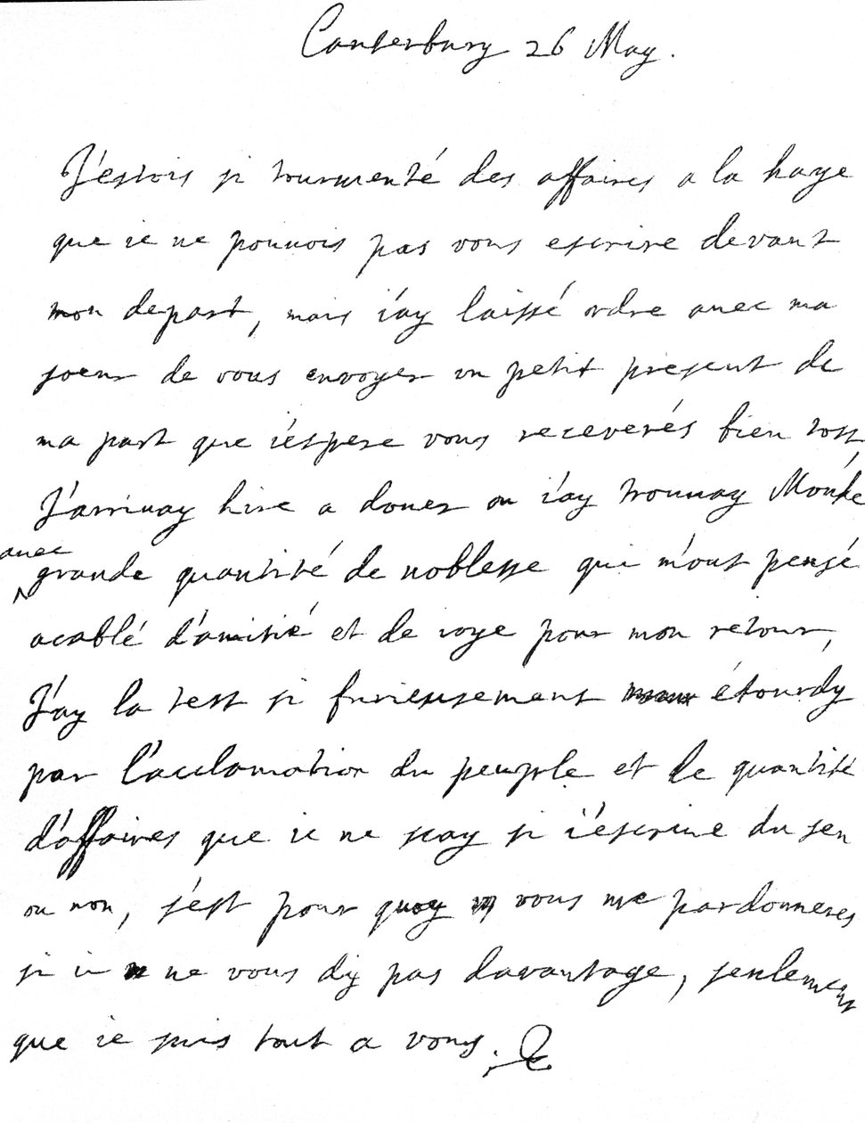 Láskyplný dopis Karla II. jeho sestře Henriettě Anne, napsaný francouzsky v Canterbury, den po jeho příjezdu do Doveru, 26. od Unbekannt