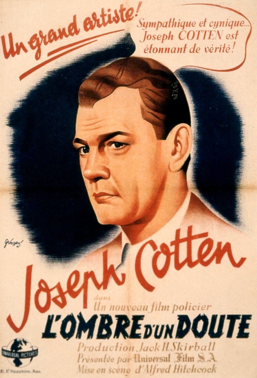Plakát k filmu Shadow of a Doubt od AlFredhitchcocka s Josephem Cottenem 1943 od Unbekannt