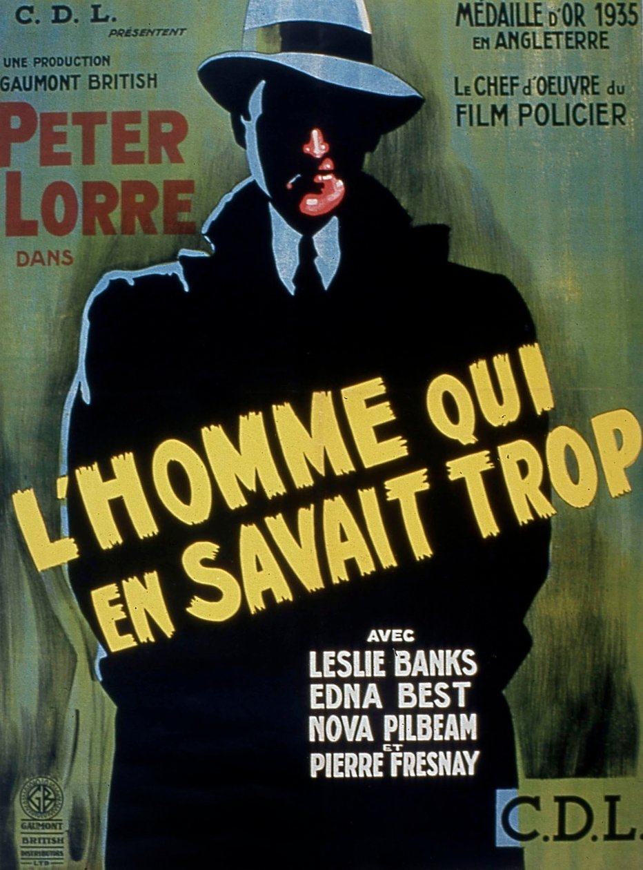 Filmový plakát MUŽ, KTERÝ KAWAN TOO MECH režíroval AlFredhitchCock s Peterem Lorrem 1934 od Unbekannt