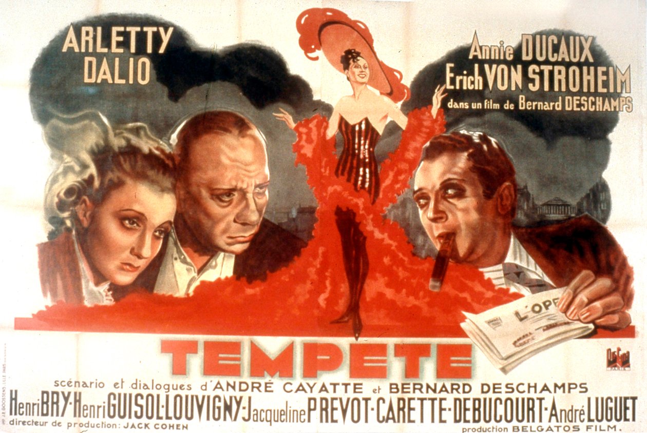 Plakát k filmu Tempete de BernardDeschamps s Arletty Marcel Dalio Annie Ducaux a Erich Von Stroheim 1940 od Unbekannt