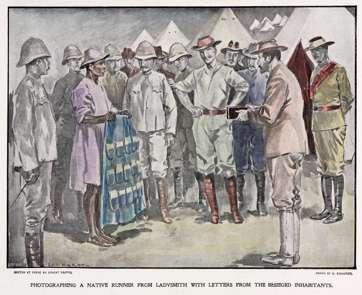 Afričan doručující dopisy britským vojákům během búrské války, c 1900 od Unbekannt