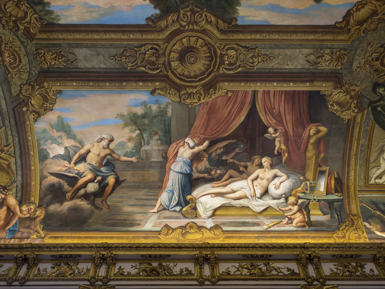 Allegorie du Feu představující Jupitera a Semele, Ludvíka XIII. (1601-1643) na návštěvě Anny Rakouské (1601-1666) (početí Ludvíka XIV.). Obraz klenby Galerie doree od Francoise Perriera (1594-1649) od Unbekannt