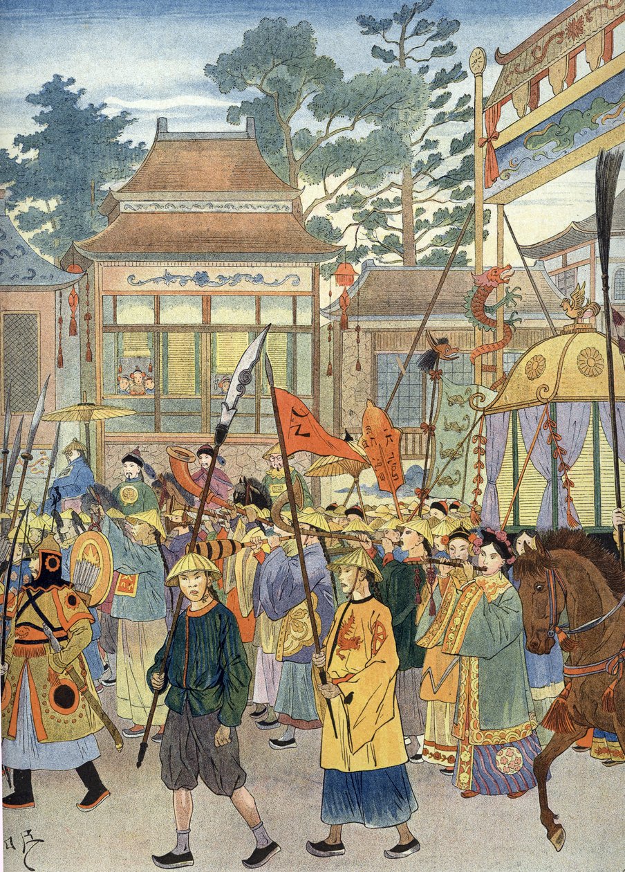 Alegorie starověké čínské hymny: Císař v palanquinu, kolem roku 1900 (ilustrace) od Unbekannter Künstler