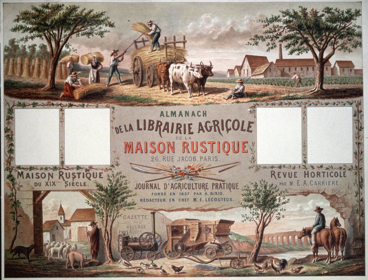 Almanach zobrazující tradiční a moderní způsoby hospodaření. cca 1870-80 (barevná litografie) od Unbekannter Künstler