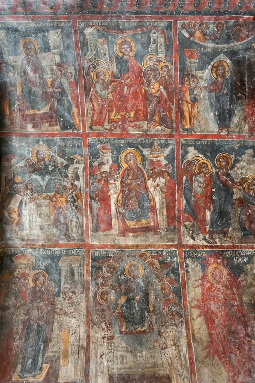 Starověké fresky; nástěnné malby zobrazující život Ježíše; kostel Panagia a Sotiras; Řecká pravoslavná církev; Roustika; Kréta; Řecko; Evropa od Unbekannt