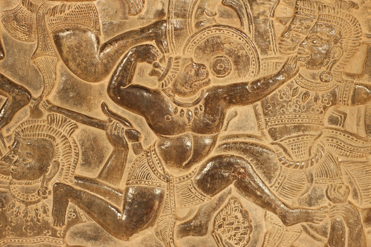 Angkor Wat. Detail reliéfní sochy z bitvy u Kurukshetra Siem Reap Kambodža od Unbekannt