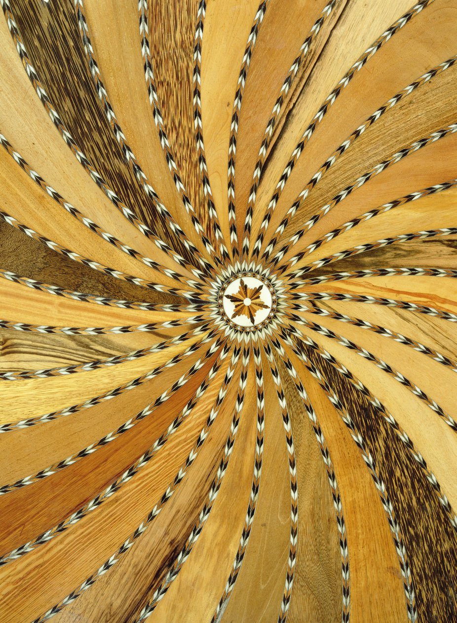 Anglo-sinhálský stůl, detail intarzie, začátek 19. století (různé druhy dřeva, eben a kost) od Unbekannt