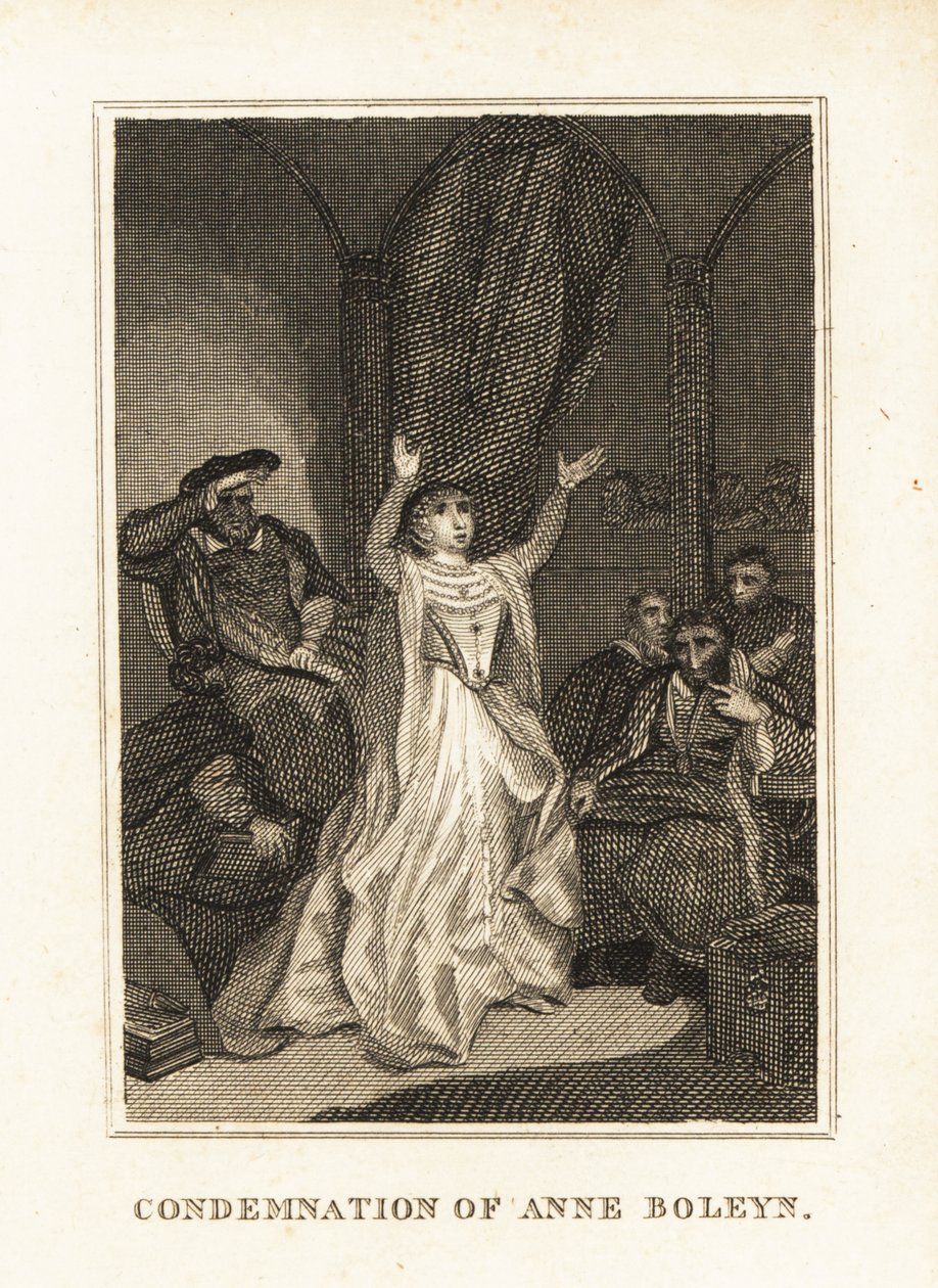 Anna Boleyn obviněná z cizoložství Jindřichem VIII. v roce 1536. 1836 (rytina) od Unbekannter Künstler